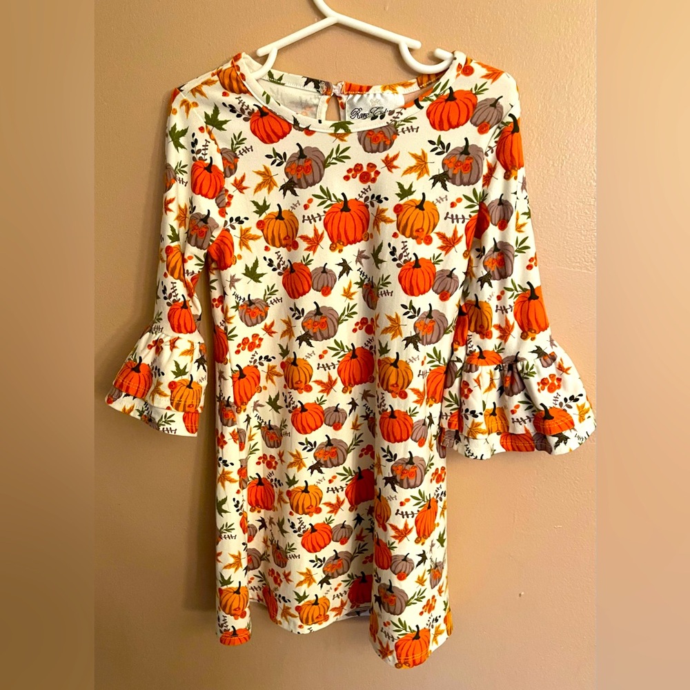Girls Rare Editions Fall Pumpkin Long-Sleeve Dress Size 5